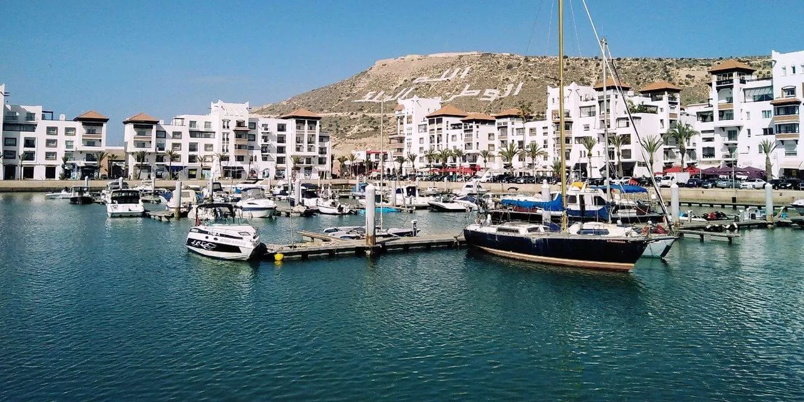 The Agadir coastline and marina seen from the water